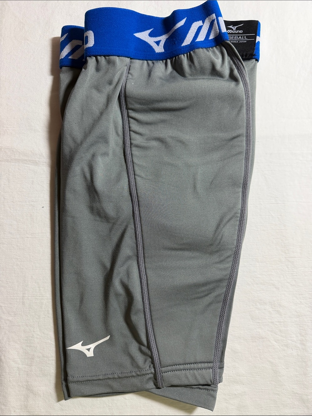 Mizuno Gray Baseball Compression Shorts with Blue Branded Waistband